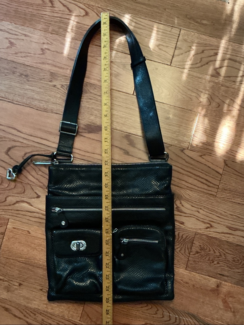 Brighton Black Textured Leather Messenger Bag - Picture 6 of 7